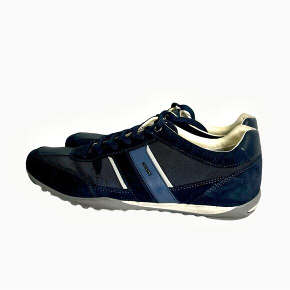 GEOX Respira Dark Navy Low- cut Men’s Sneakers Size 10 Italian Patent - Picture 3 of 6